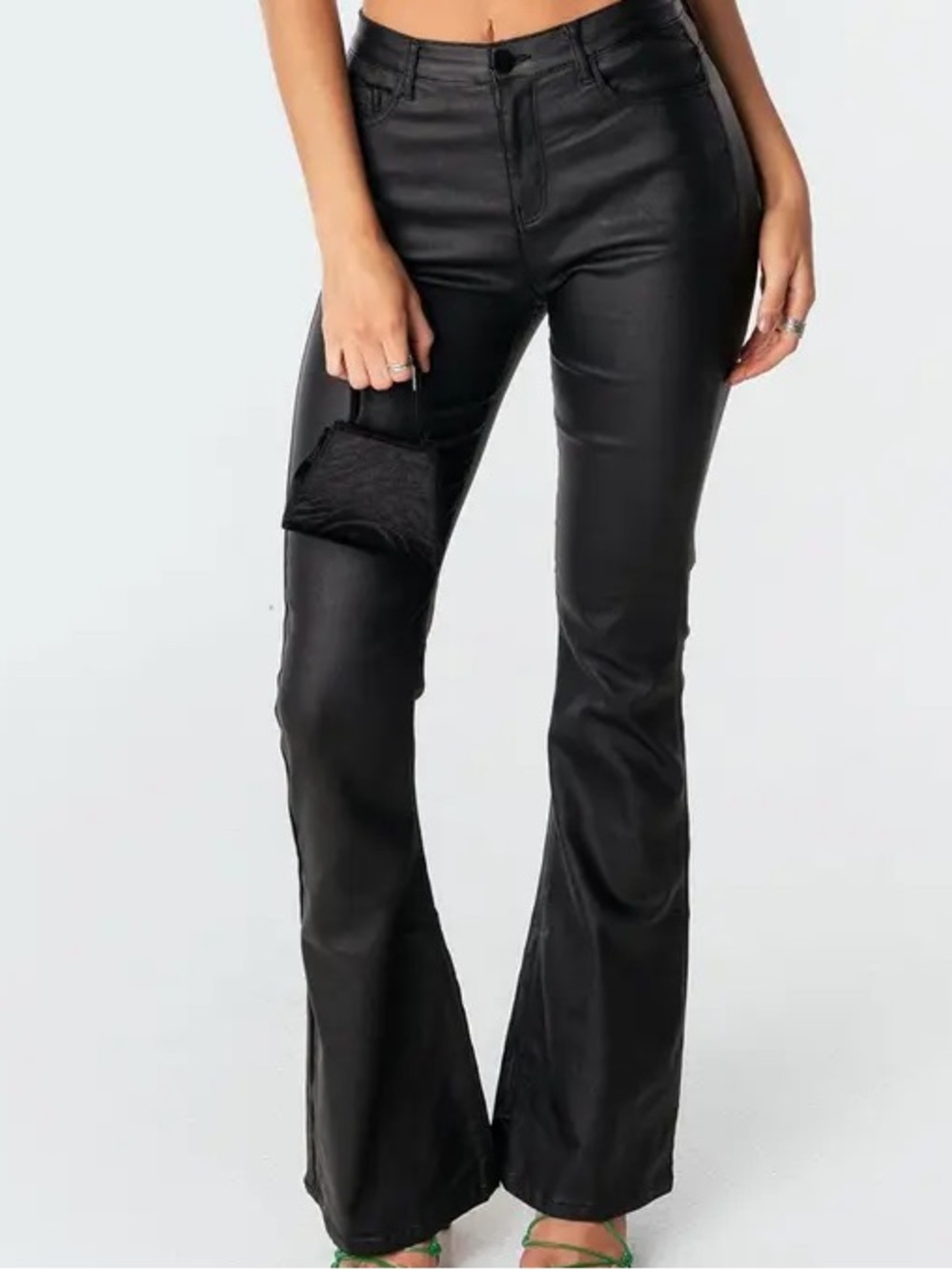 Edikted Luna Black Faux Leather Flared Pants women’s size xs/2